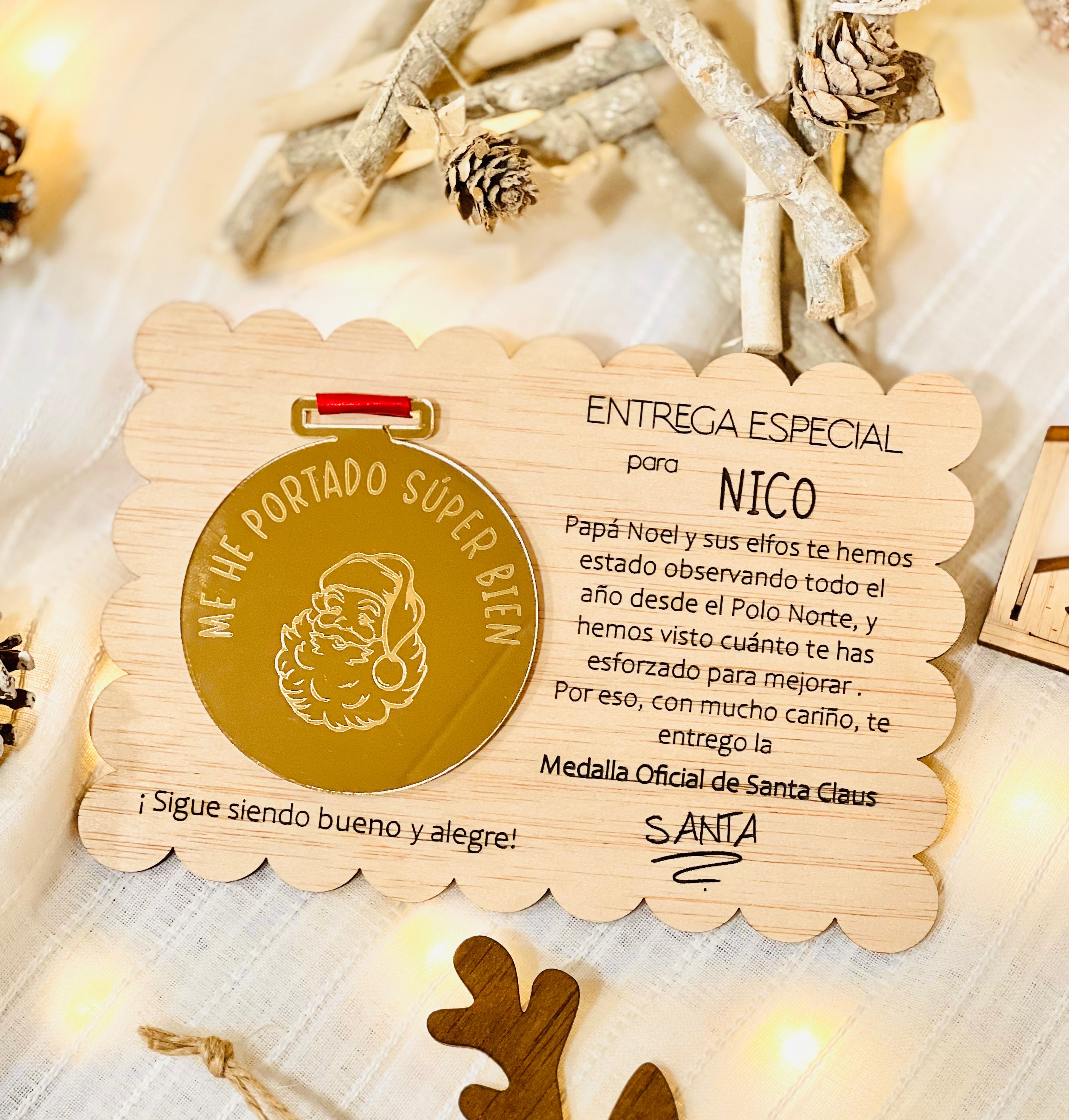 Medalla del Buen Comportamiento-Papá Noel personalizada